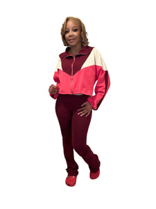 Play On Color Jogger Set(Burgundy/Cream)