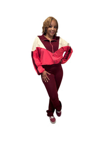 Play On Color Jogger Set(Burgundy/Cream)