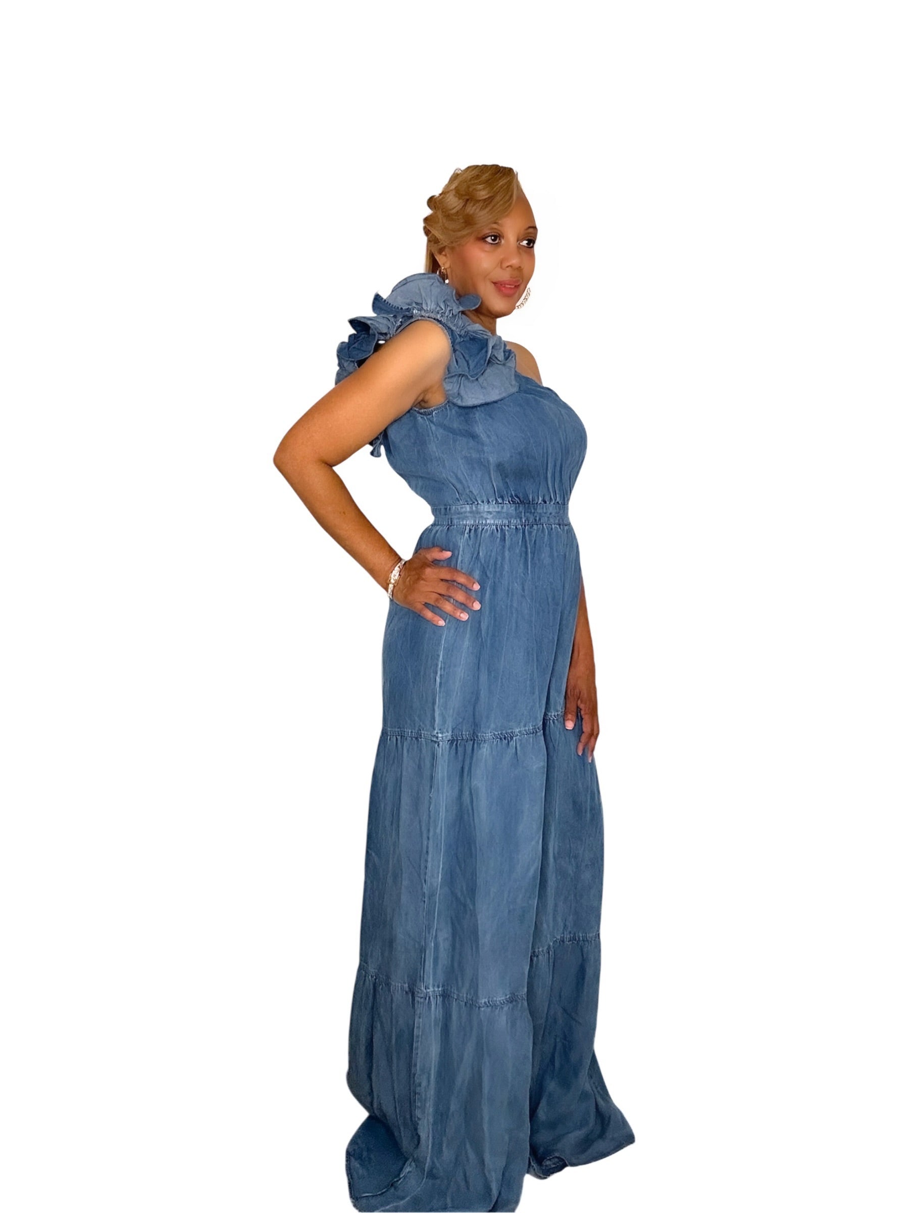 Blossom In Blue Denim Jumpsuit