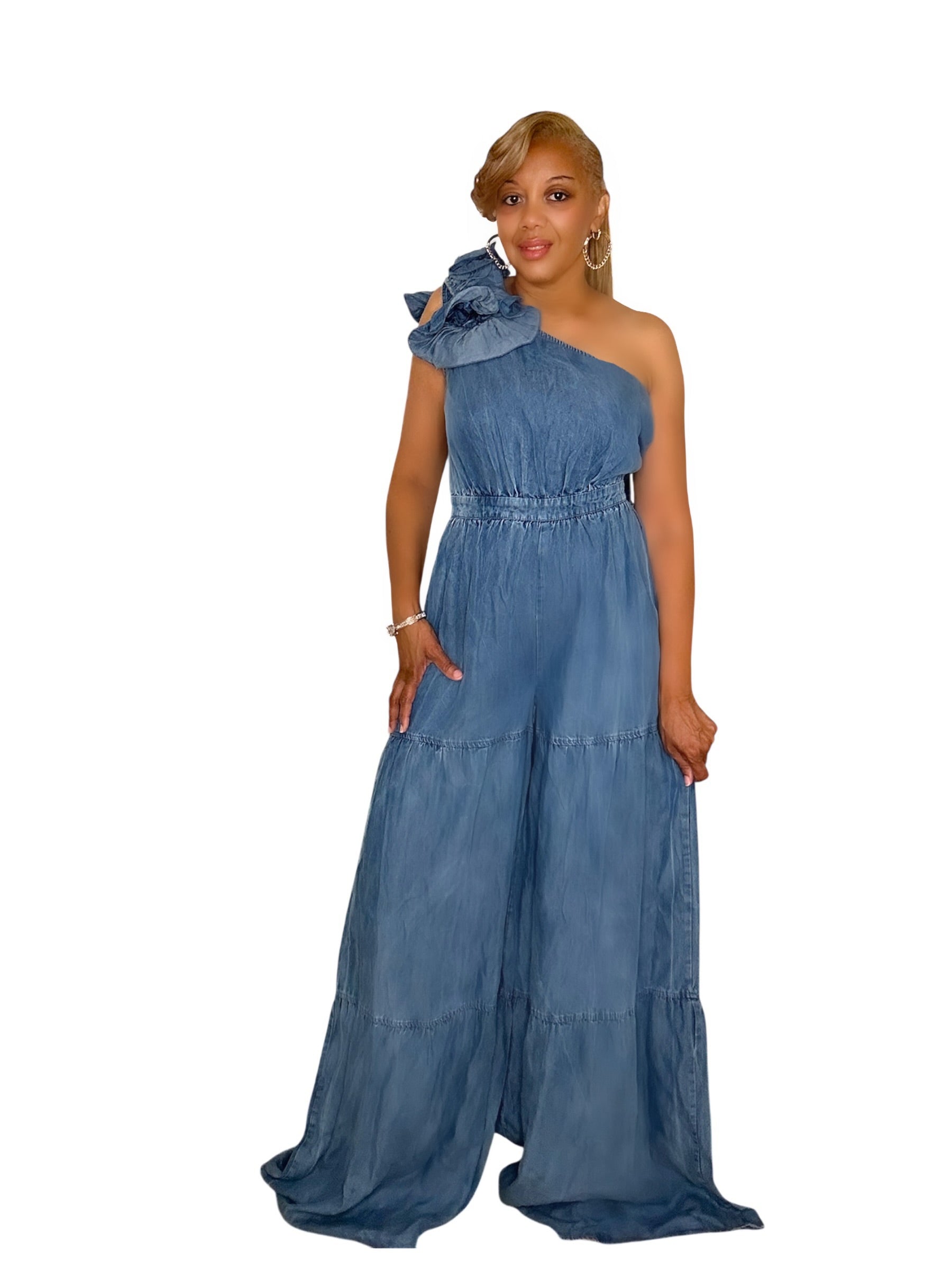 Blossom In Blue Denim Jumpsuit