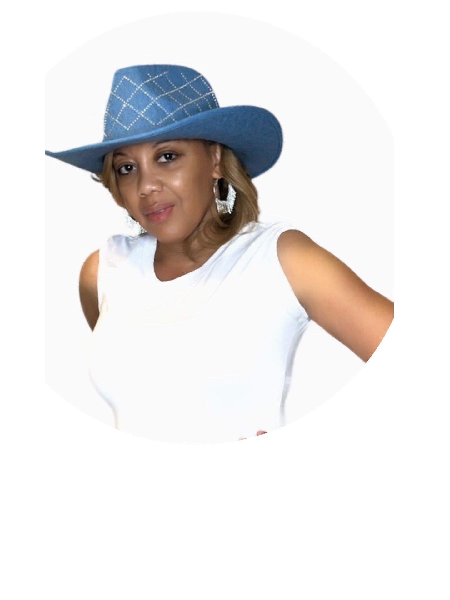 The Rhinestone Fedora Cowgirl Hat(Medium Denim)