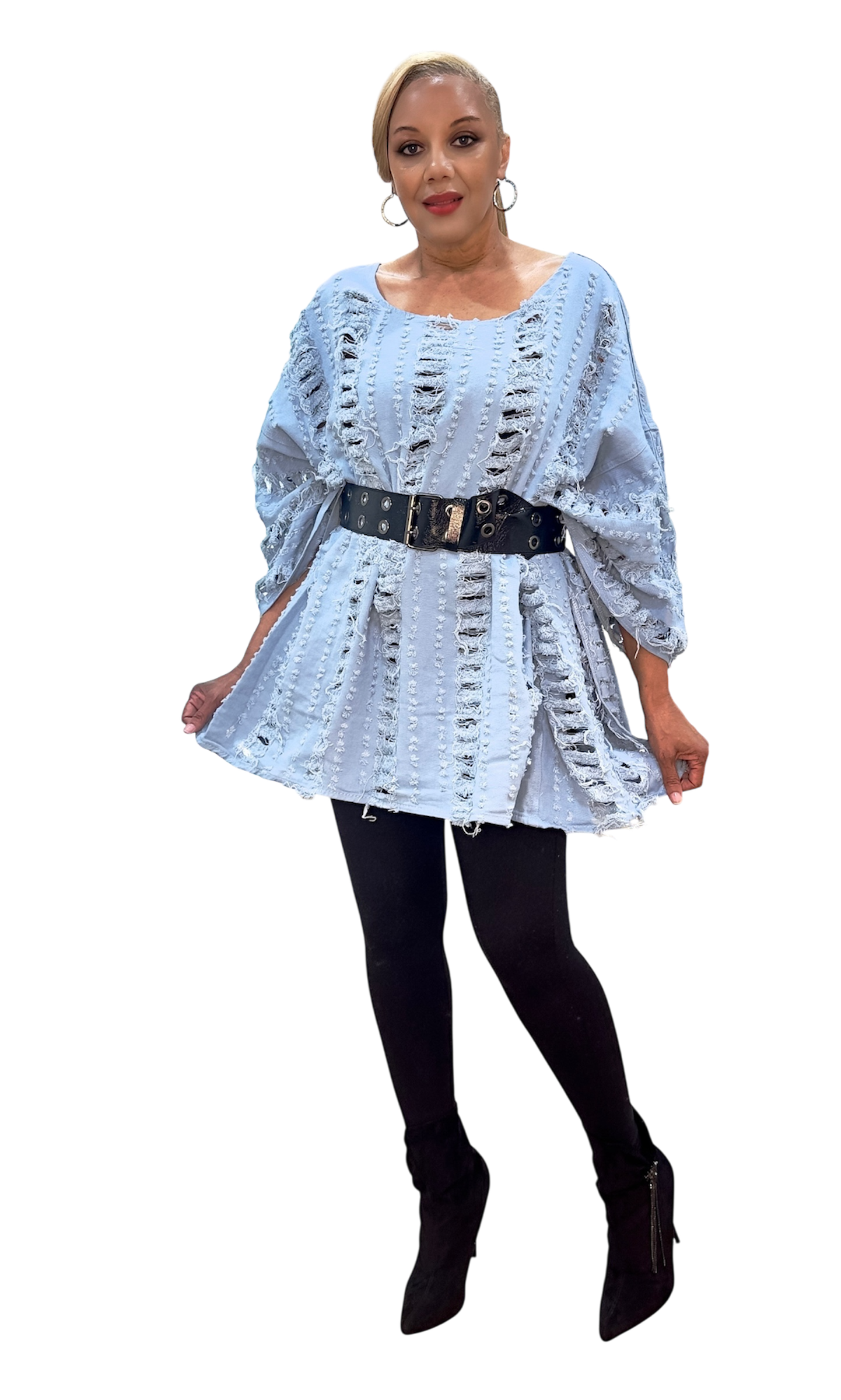 In Distress Denim Tunic Top